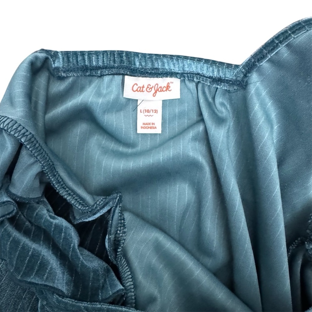 Cat & Jack Girls Dark Teal Velour Velvet Ruffle Jumpsuit Romper Sz Large - Picture 8 of 9